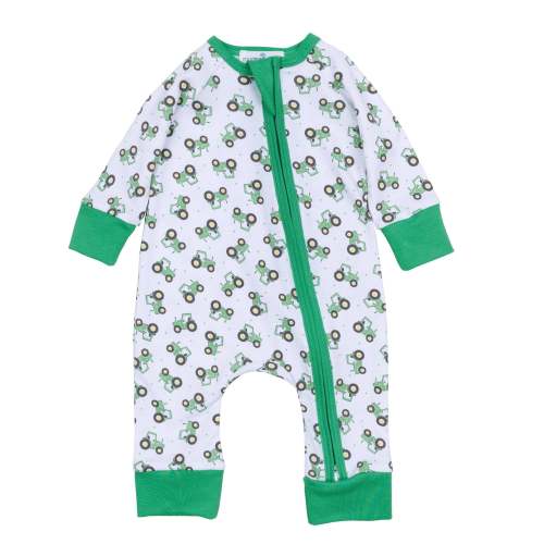Lil' Green Tractor Print Zip Playsuit