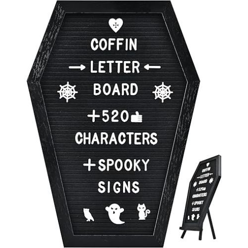 Coffin Letter Board, Halloween Decor, 16x11 Inch, Black