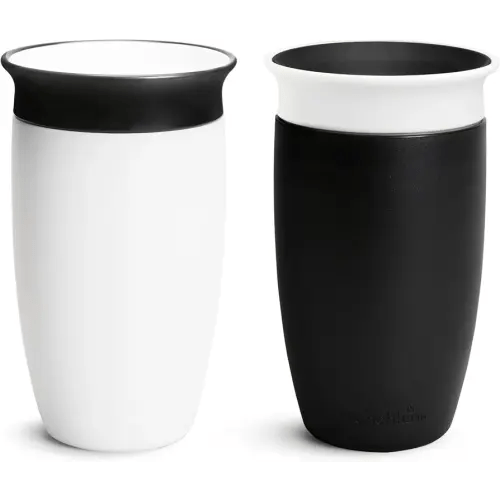 Munchkin Sippy Cups for Toddlers 1-3, Spill Proof Miracle 360 Cup, 10 Ounce, 2 Pack, Black/White
