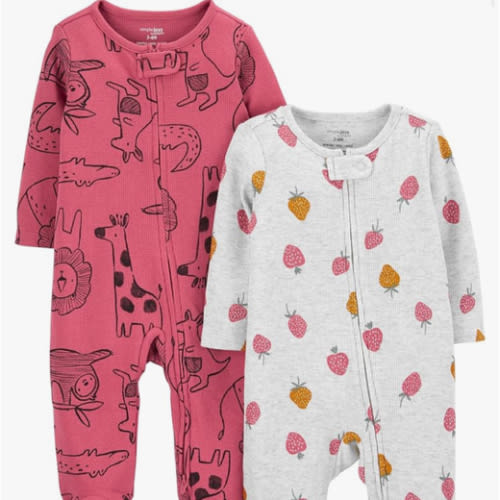 Simple Joys by Carter's baby-girls 2-way Zip Thermal Footed Sleep and Play, Pack of 2
