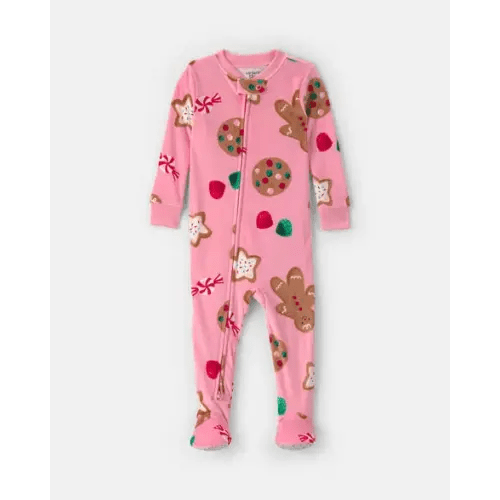 Baby Girl 1-Piece Christmas Gingerbread 2-Way Zip DreamPlush Snug Fit Footed Pajama - Pink | Carter's