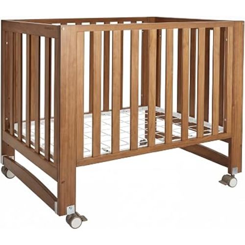 MAMAZING EvoNest 6-in-1 Convertible Baby Mini Crib with Wheels, GREENGUARD Gold Certified, 4 Adjustable Mattress Heights, 100% New Zealand Pine Wood, Portable Crib for Small Spaces, Walnut Brown