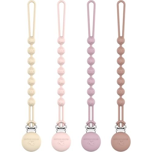 Cuddle Campus Silicone Pacifier Clip Holder with One Piece Design, Pack of 4 Soft Flexible Binky Clips with Texture for Baby Boy and Girl (0-6M) Set 5