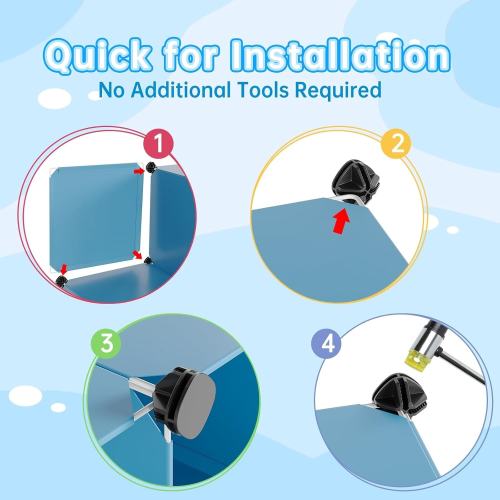 Kids Wardrobe Closet with Door, Portable Armoire Dresser, Clothes Storage Rack for Bedroom, Blue, 12 Cube