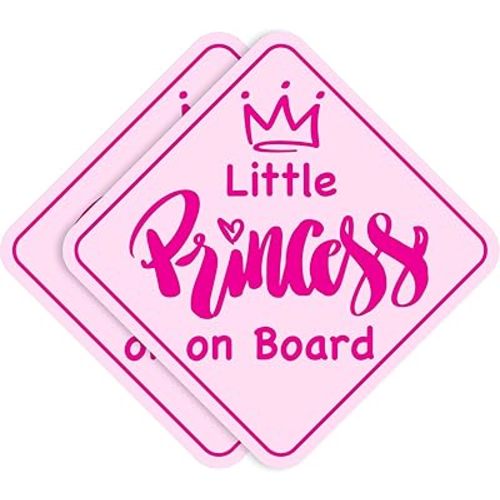 Stickios Little Princess on Board Stickers (Non-Magnetic) - Removable, Paint-Safe Signs for Cars & Windows - Made in USA (2-Pack, 6 inch Diamond, Pink, Girl)