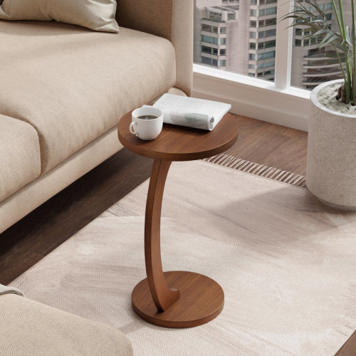 Ebern Designs Farmhouse C Shaped Round End Table For Couch Small Places, For Sofas, Living Rooms, Bedside Areas, Coffee And Eating Snack Tray, Brown & Reviews | Wayfair
