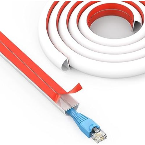 Wall Cord Hider 390 Inch - Self-Adhesive Wire Cover Raceway for Walls, Flexible PVC Cable Concealer for Home and Office, W0.59 H0.39in - White