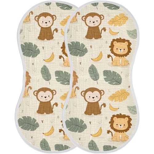 Monkey Lion with Bananas Muslin Burp Cloths for Baby Boys Girls 2 Pack Soft Absorbent Cotton Burping Cloths Burp Cloths Towels for Newborn