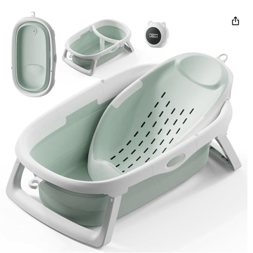 CheerTry 4-in-1 Collapsible Baby Bathtub for Newborn & Toddler 0-24M