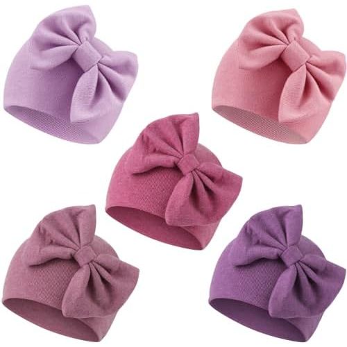 AQOKKA Newborn Baby Girl Hats with Bow Cotton Toddler Infant Beanie Cap Newborn Hospital Hats for Baby Girl Kid 0-24 Months