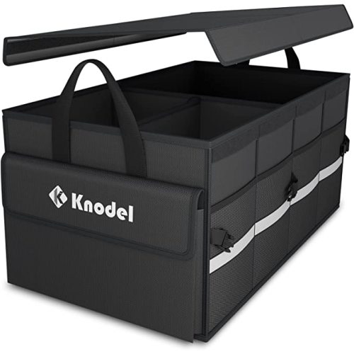 K KNODEL Car Trunk Organizer with Lid, Collapsible Car Trunk Storage Organizer, Car Organizer and Storage for SUV, Truck, Sedan (Medium, Black)