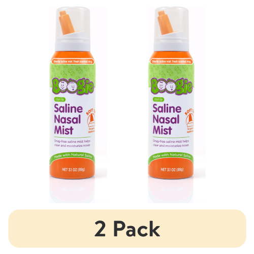 (2 pack) Boogie Sterile and Non-Medicated Saline Nasal Mist Spray for Kids with Soft Tip, Fresh Scent, 3.1 oz