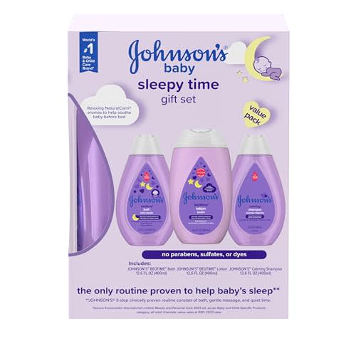 Johnson's Baby Sleepy Time Bedtime Gift Set with Relaxing NaturalCalm Aromas, Bedtime Baby Bath Shampoo, Wash & Lotion, Baby Bedtime Essentials, Hypoallergenic & Paraben-Free, 3 Items