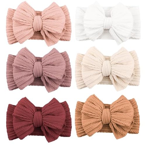 Diademas hechas a mano para bebé, bandas de pelo de nailon elástico suave con lazos para recién nacidos, bebés y niñas pequeñas, paquete de 6