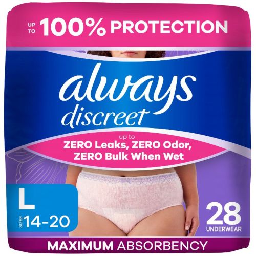 Always Discreet Adult Postpartum Incontinence Underwear for Women - Maximum Protection - Large - 28ct