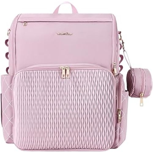 Stylish Baby Diaper Bag, Baby Bag with Changing Pad, Pacifier Case& Stroller Straps, Large Diaper Backpack Boy Girl, Water Resistant Travel Diaper Backpack（Lavender）