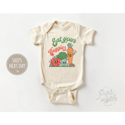 Eat Your Veggies Baby Onesie® - Retro Natural Bodysuit - Cute Vegetable Onesie®