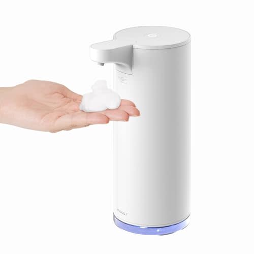 mooas Automatic Foaming Soap Dispenser- Pure and Clean Touchless Hand Soap Dispenser, Metal Stainless Rechargeable Electric Hands Free Dish Soap Dispenser for Kitchen Bathroom Commercial 9.4oz (White)