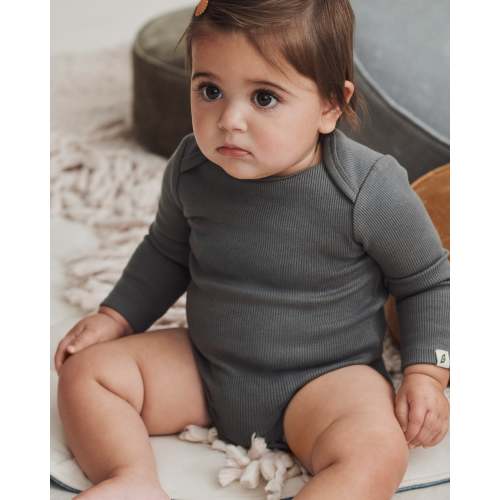 Organic Cotton Essential Long Sleeve Bodysuit - smoked pearl | easy-peasy Soft, Sustainably Made Childrenswear