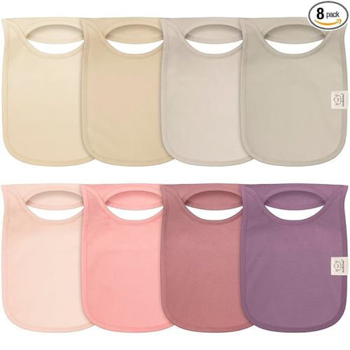 KeaBabies 8-Pack Bibs for Baby Girl, Boy - Pullover Large Baby Bibs for Drooling and Teething Infant, Newborn, Soft & Absorbent Organic Cotton, Long Torso Coverage Keep Toddler Clean & Dry (Dahlia)