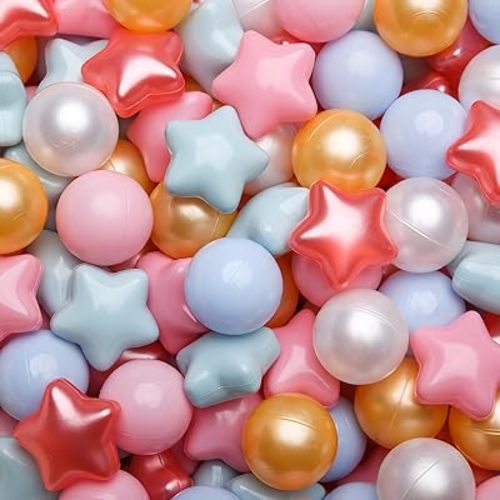 TRENDPLAY Star Ball Pit Balls for Toddlers -50 100 200 Count Star Balls Different Shapes, Non-Toxic Plastic Balls for Safe Play, Boys Girls Festival Party Decoration