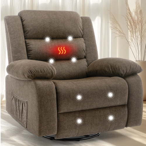 Korser Oversized Swivel Rocker Recliner Chair for Adults 40.6'' Wide for Nursery Living Room,Brown