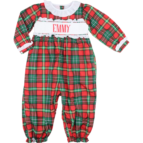 Red and Green Plaid Custom Smocked Long Bubble