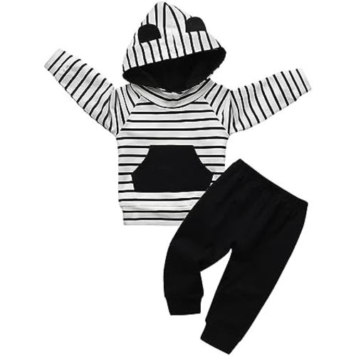 Toddler Infant Baby Boy Clothes Striped Long Sleeve Hoodie Tops Sweatsuit Pants Outfit Set
