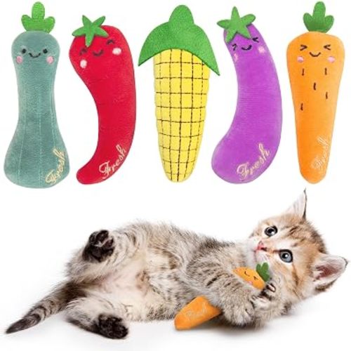 ETEKYER Catnip Cat Toys, 5 Pack, Plush Catnip Toys for Indoor Cats Kitten, Interactive Cat Nip Kitty Kicker Chew Safe Teeth Cleaning Toys, Fun Carrot Vegetable Shape