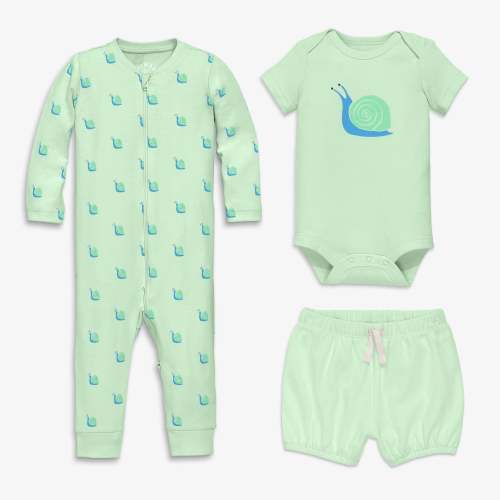 Baby organic snail playsuit bundle - Light clover / snails / 0-3