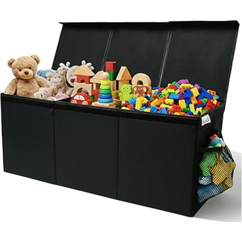 SoftOwl Extra Large Toy Storage Organizer with Lid - Sturdy, Collapsible Toy Chest Storage Box Design - Toys Bin with Dividers for Kids, Nursery, Bedroom, Playroom 37"x16"x14"