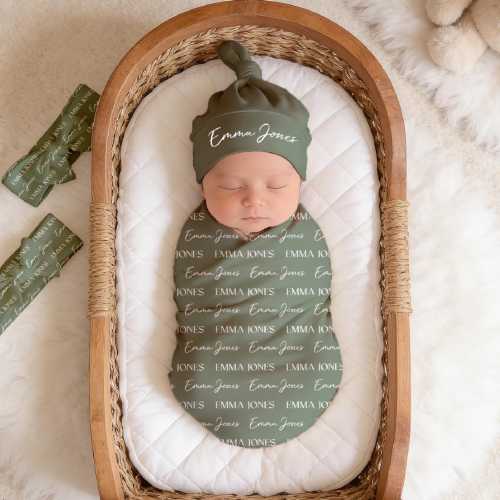 Newborn Blanket & Hat, Personalized Baby Swaddle Blankets, Custom Nursery Supplies, Baby Solid-color Customized Name Swaddle Blanket