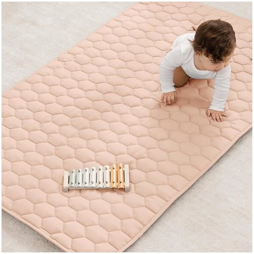 Comfy Cubs Square Kids Play Mat - 56 x 56 inches Soft Quilted Baby Floor Mat with Non-Slip Bottom - Plush Design for Toddlers' Playtime - Comfortable and Durable - Blush