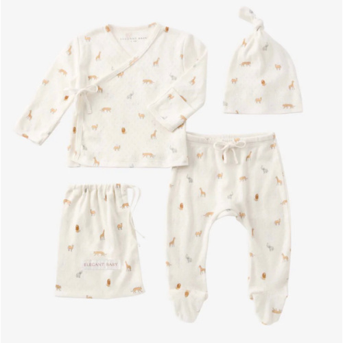 Neutral Safari Print Organic Cotton Pointelle Layette 3 Pc Gift Set
