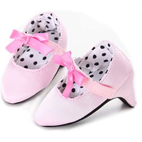 Newborn Baby Girls Shoes Bowknot Soft Sole Crib Shoes (6-12 M, Pink)