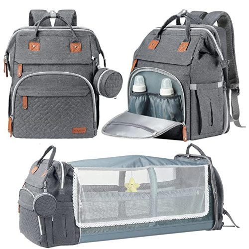 Baby Diaper Bag Backpack with Changing Station Large Capacity Baby Bag for Boys & Girls, USB Charging Port, Pacifier Case, Sunshade & Toy Bar, Waterproof, Forest