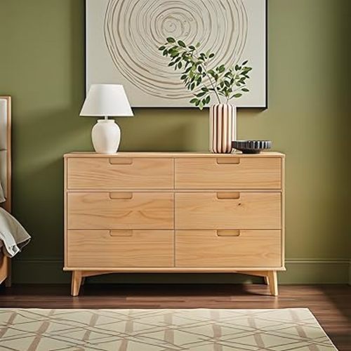 Walker Edison Sloane 6-Drawer Groove Handle Solid Wood Dresser, 52 Inch, Natural Pine