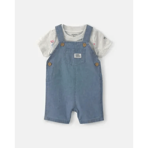 Baby Boy 2-Piece Chambray Boats Overall Set - Indigo/Grey | Carter's