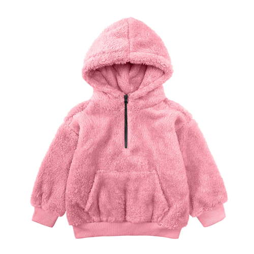 Annhoo Winter Fuzzy Jackets for Girls Long Sleeve Half Zipper Fleece Warm Hooded Sweatshirt Kids Comfy Coats with Pockets