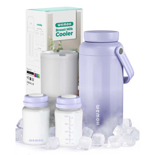 WEMOH Breast Milk Cooler Bottle 18oz (2×9oz), 12+ Hours Ice-Cold / 24H Safe Storage, Lightweight Leakproof Travel Milk Chiller, Spectra Pump Compatible, TSA Approved, Purple