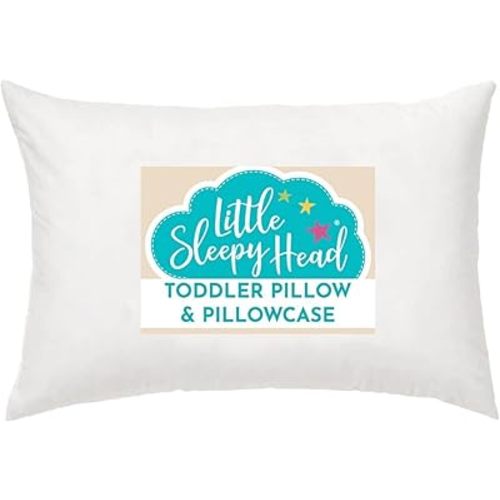 Toddler Bed Pillow with Cotton Pillow Case – 13x18 Kids Pillows for Sleeping, School, Travel & Daycare – Hypoallergenic Toddler Pillow 2 Year Old to 5 with Envelope Pillowcase (White)