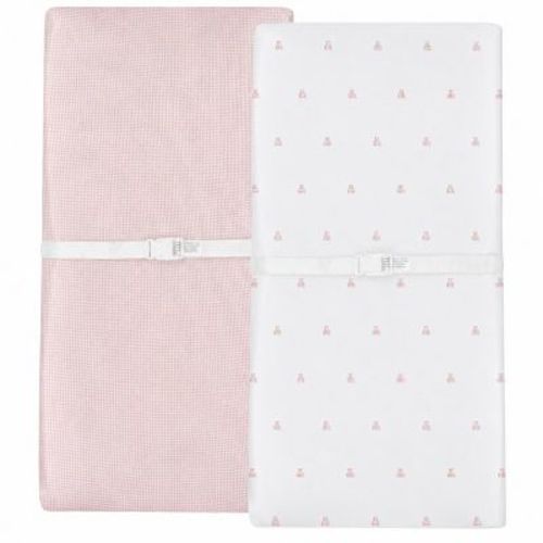 Ely's & Co. 2 Pack Jersey Changing Pad Covers / Cradle Sheets Gingham Bear Collection - Pink
