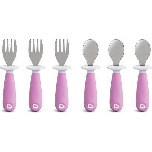 Munchkin® Raise™ Toddler Fork and Spoon Utensil Set, Rest Keeps Tip Off Table, BPA Free, 6 Pack, Purple