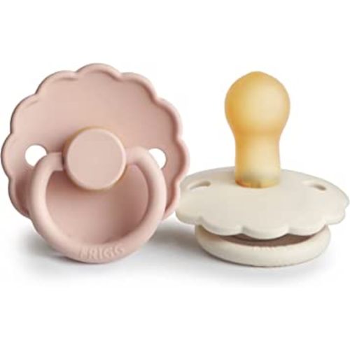 FRIGG Daisy Natural Rubber Baby Pacifier | Made in Denmark | BPA-Free (Blush/Cream, 0-6 Months) 2-Pack