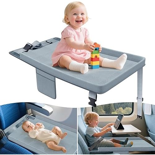 Airplane Bed for Toddler - Airplane Seat Extender for Kids - Barrier Designed Baby Airplane Bed with Pockets - Comfortable Footrest for Kids Flights Travel Essentials Grey