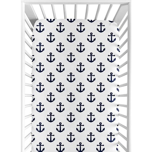 Sweet Jojo Designs Fitted Baby Crib Sheets (Anchors) for Boys or Girls, Infant Nursery, Toddler Room - Standard Size (Nautical Theme, Ocean, Sailboat, Sea, Marine, Sailor, Anchor, Unisex, Neutral)