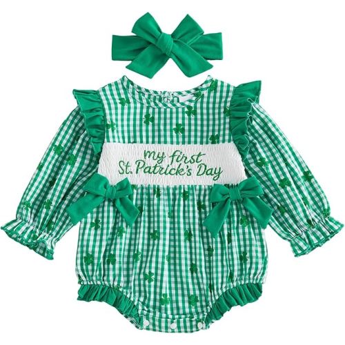 Socutebabe Baby Girl 4th of July Outfit Newborn Fourth of July Bubble Romper Short Sleeve Smocked Onesie Cute Summer Clothes