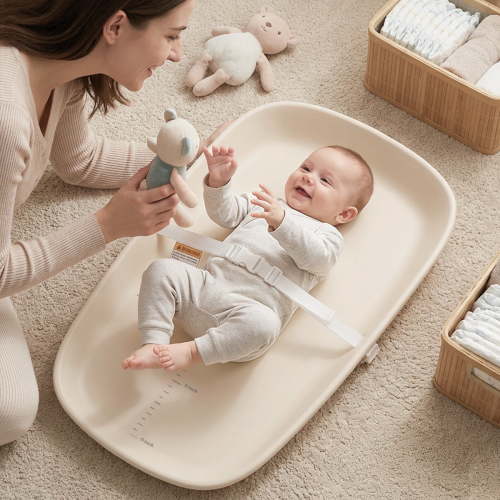 Baby Changing Pad, Caveen Eva Diaper Changing Station, with Height Ruler & Anti Slip Bottom, Waterproof, Beige