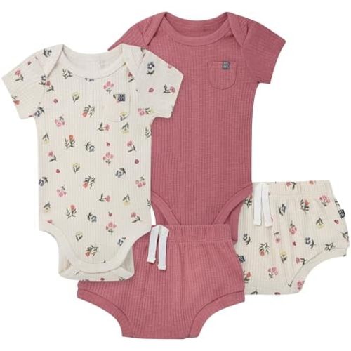 Modern Moments by Gerber baby-girls 4-pack Short-sleeve Bodysuits & Shortie Set