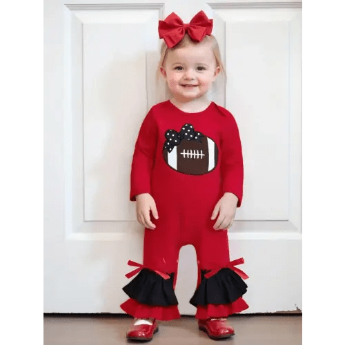 newborn baby girl football romper long sleeve BURGUNDY flare bell - Temu